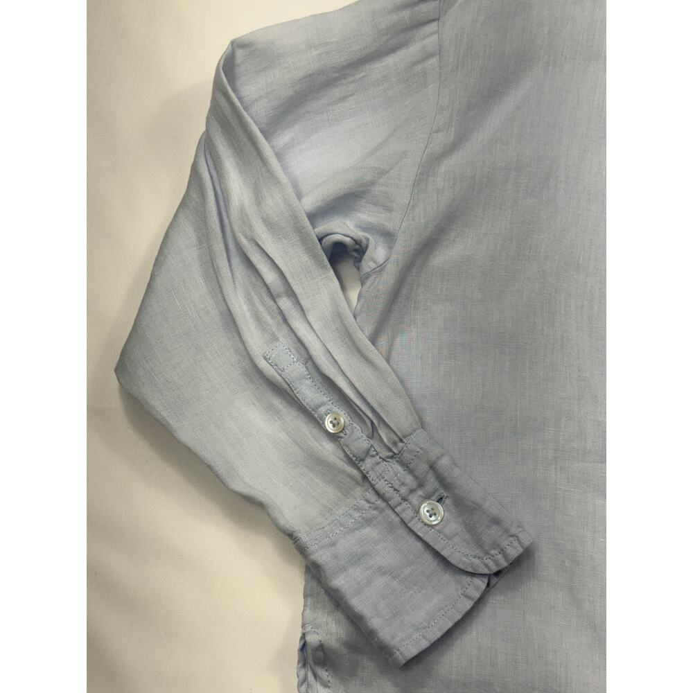 Anthropologie Maeve blue 100% linen button-down shirt oversized high-low hem - Picture 9 of 14